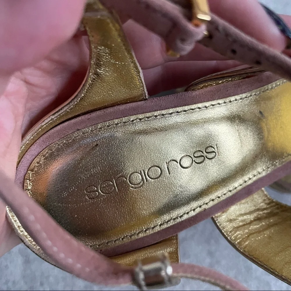 Sergio Rossi Gold Metallic Strappy Color Block Platform Sandals EUC Size 38.5